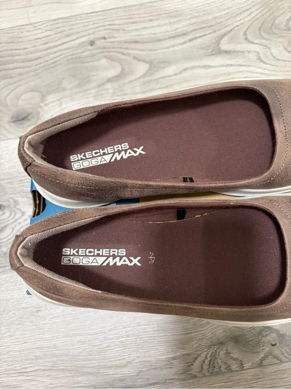 Skechers Brown Memory Foam Slip-On Flats with White Sole